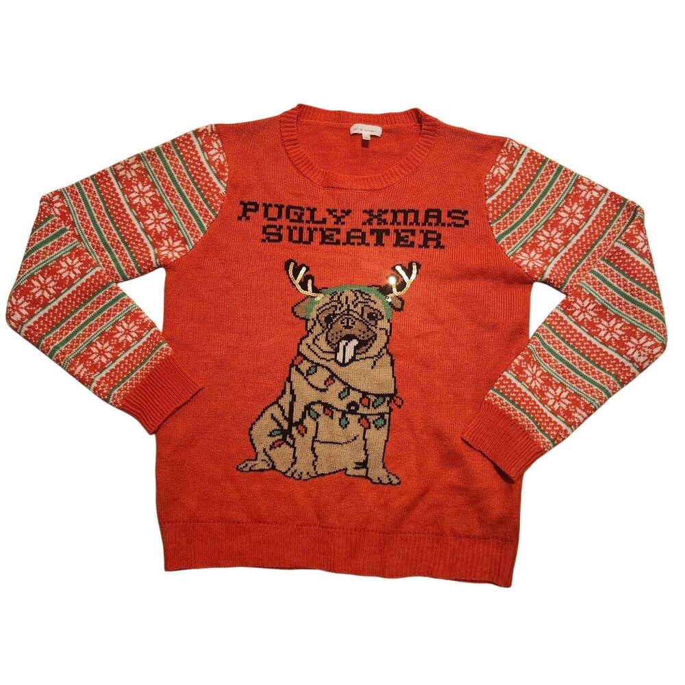 Self Esteem Women’s Large "Pugly Christmas Sweater" Red Knit Novelty Fair Isle